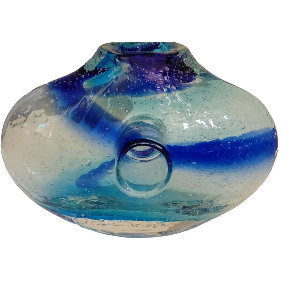 Swirl Glass Donut Hole Vase Margies Garden Hand Blown Vase Blue Art Bubbles